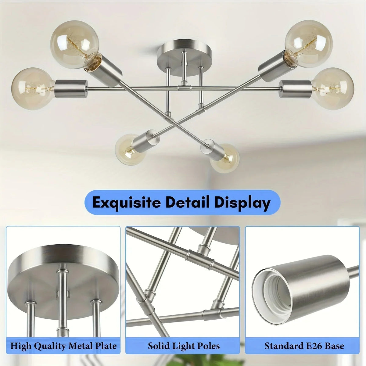lampe suspension nickel moderne sphères translucides structure métallique opaques fixations visibles e26
