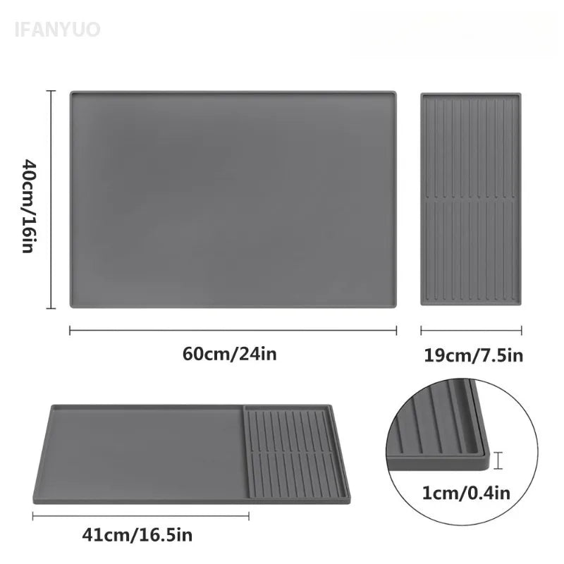tapis protection machine gris rides horizontales silicone antidérapant moderne drainage absorbant vaisselle cuisine