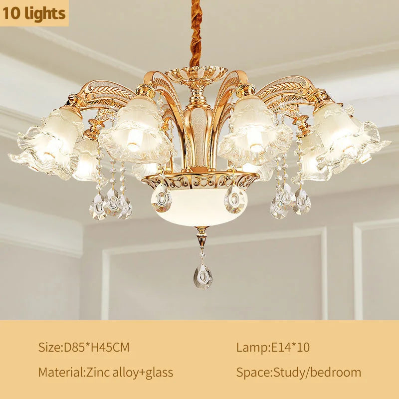 lustre doré cristal fleurs classique baroque salon encastrée led 2000lm 82000lm