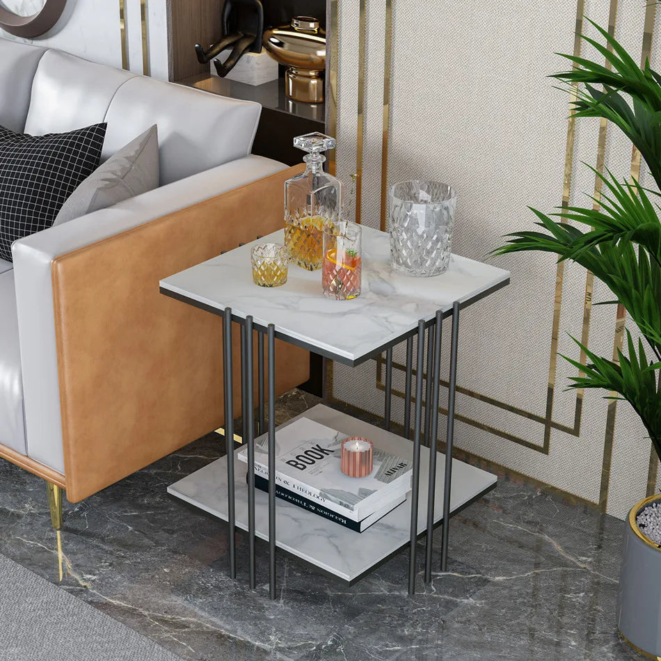 table d'appoint moderne marbre blanc doré noir salon chambre minimaliste