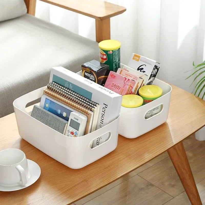 boîtes rangement blanc moderne minimaliste poignées matériau plastique opaques multifonctionnelles