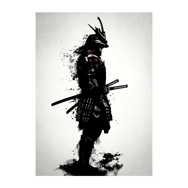 toile d'art samouraï noir blanc contemporain clips décoration intérieure affiche photo murale sans cadre
