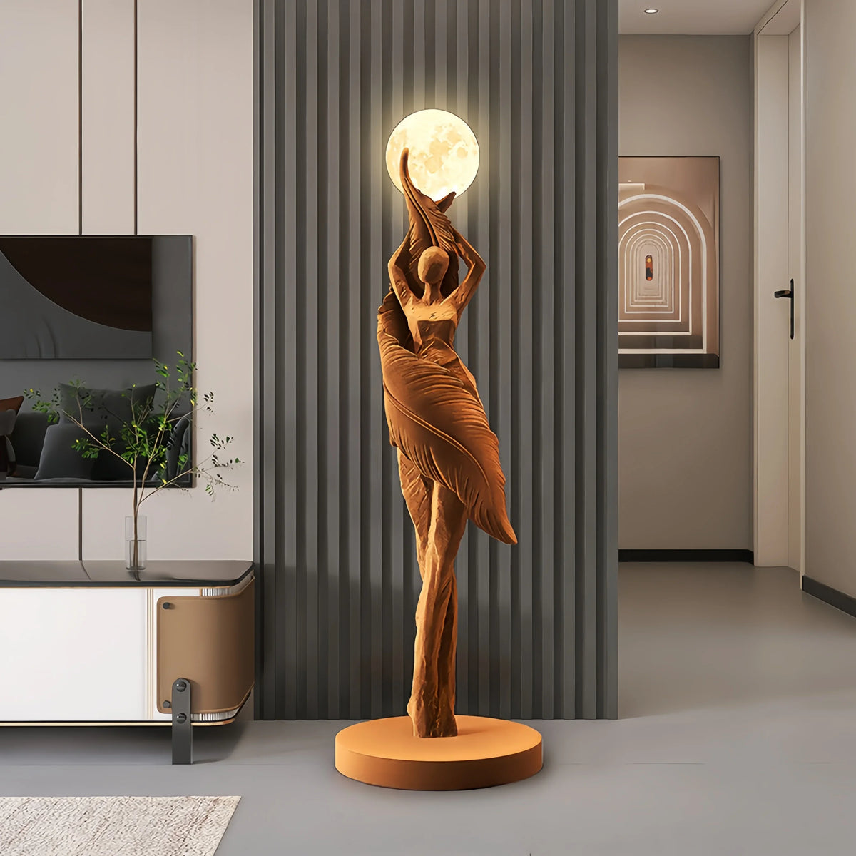 statue femme lune lampadaire moderne résine blanc noir bleu marron ondulé led minimaliste