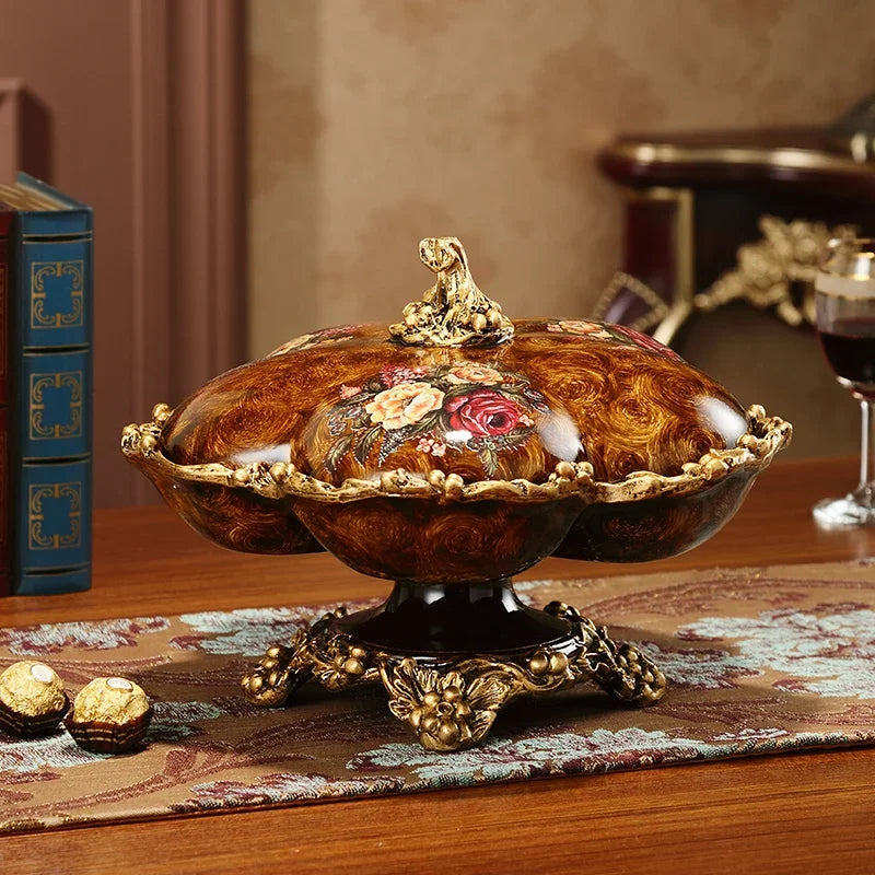 décoration table résine or marron fleurs classique vase boîte mouchoirs cendrier fruits bouquets