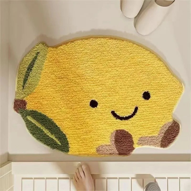 tapis décoration maison jaune rose orange blanc dessin animé souriant imperméable salle bain porte