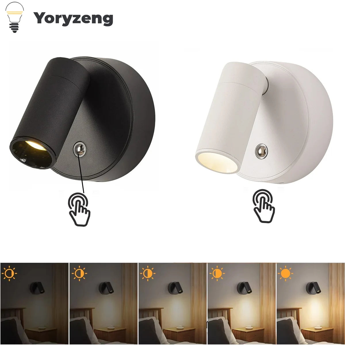 applique murale led rechargeable usb noir blanc moderne réglable intensité variable chambre étude