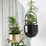 Cache pot suspendu moderne or noir plante verte chaîne métallique intérieur extérieur jardin balcon