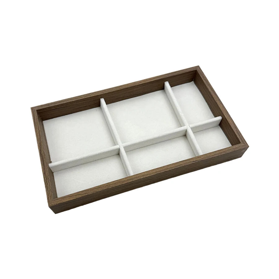 boîtes bijoux velours blanc bois marron clair moderne minimaliste rangement colliers bagues boucles d'oreilles