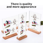 support carte table acrylique transparent base bois clips restaurant