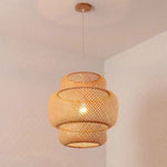 lampe suspendue moderne rustique tissage bambou naturel beige pince lampe
