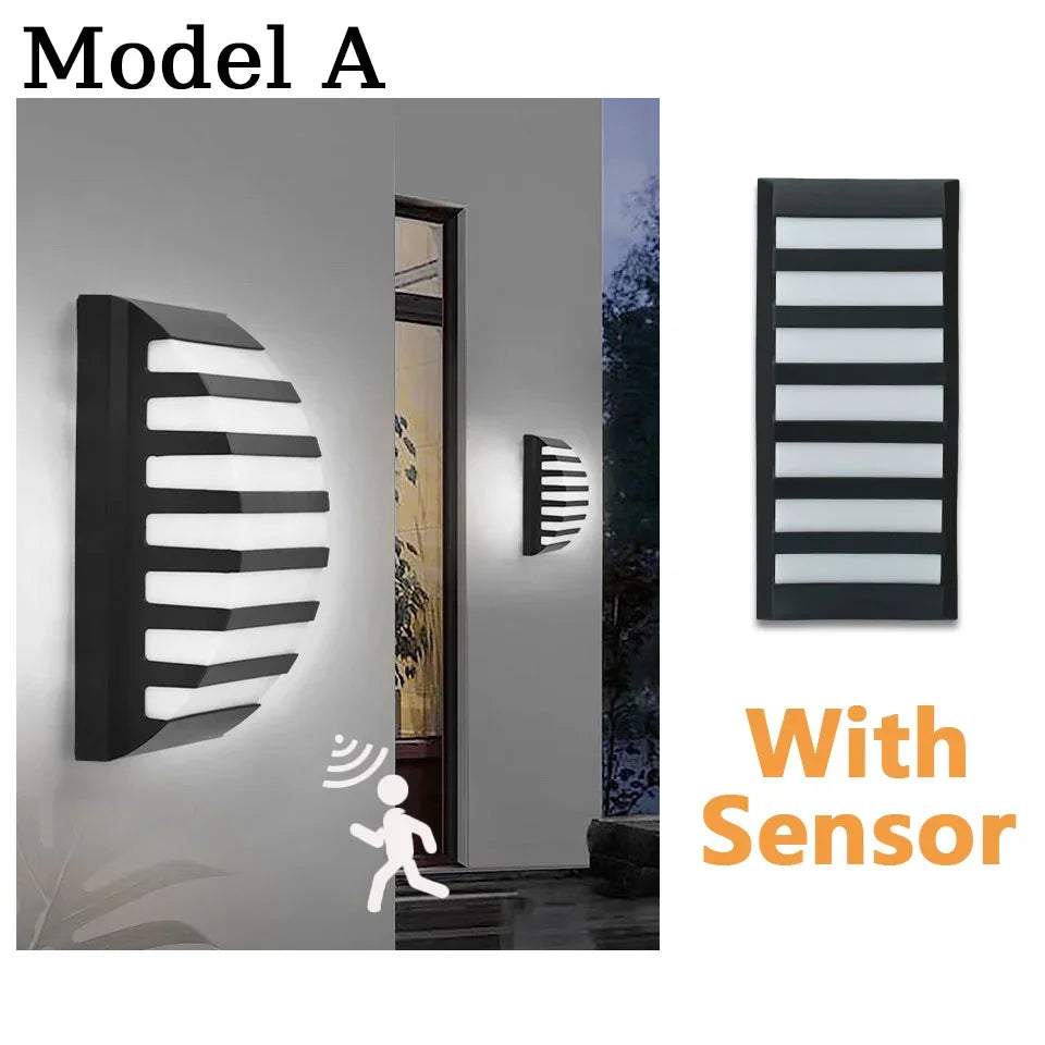 lampes murales led noir blanc géométrique ip66 moderne détecteur mouvement piro étanche