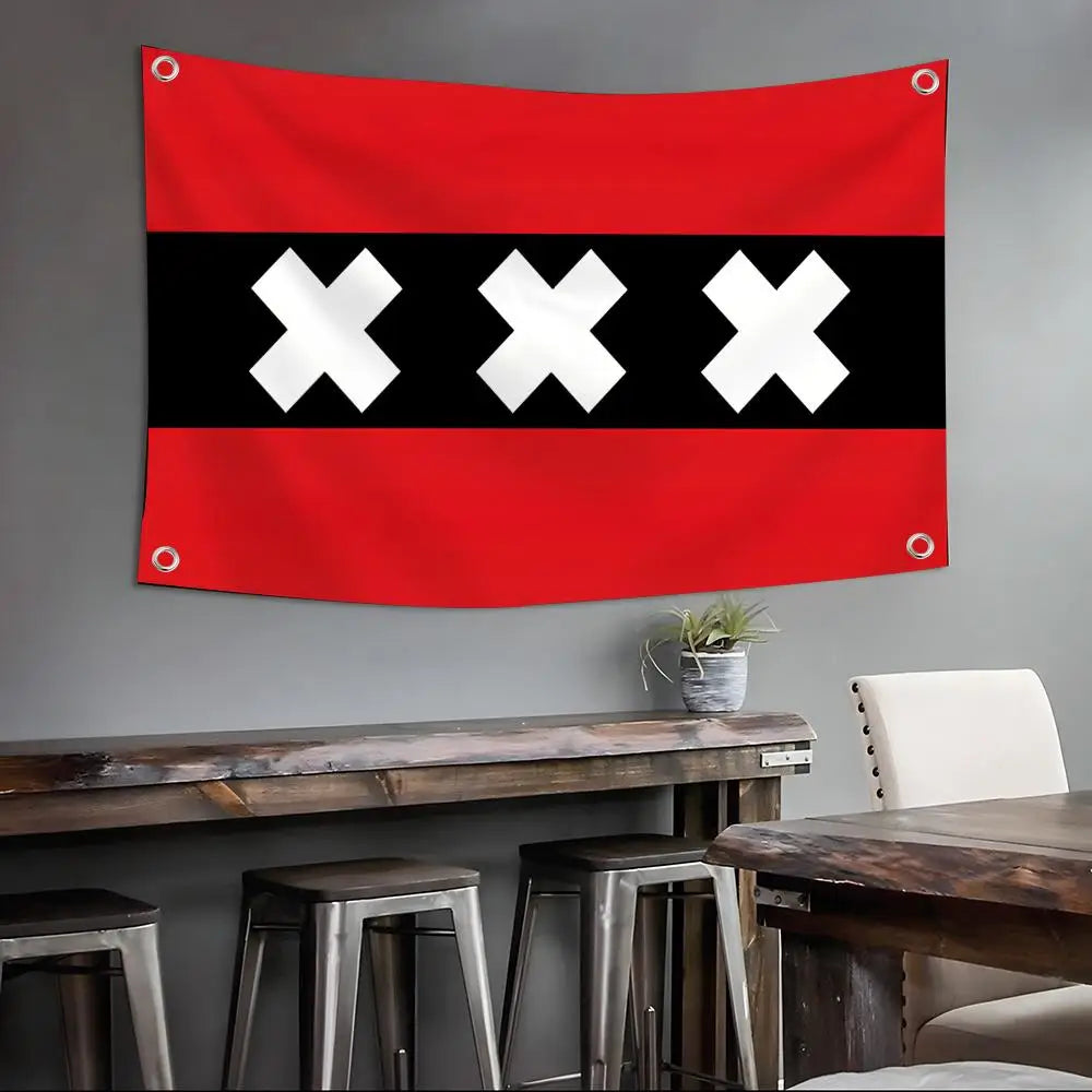 drapeau néerlandais amsterdam rouge noir blanc moderne géométrique métalliques intérieur extérieur 120x80cm 150x100cm