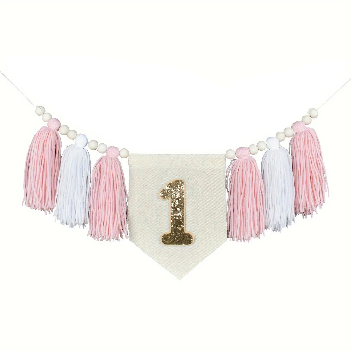 guirlande décoration enfantine couronne fleurs blanches pompons roses numéro doré margarita