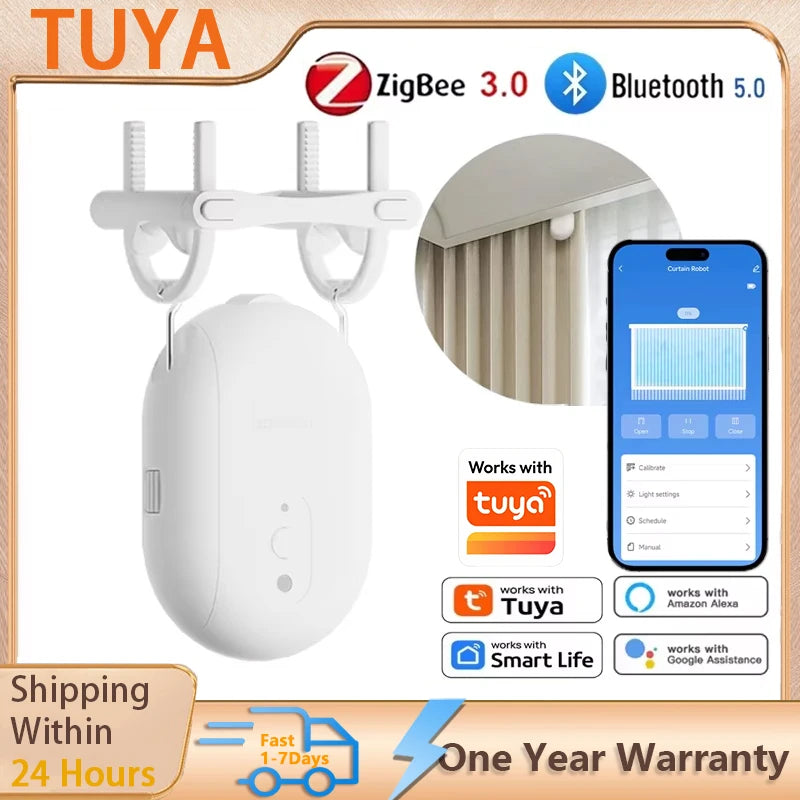 rideau motorisé blanc moderne adhésif bluetooth zigbee télécommande