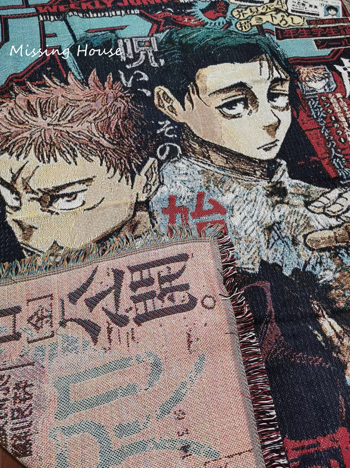 tapisserie anime personnages japonais texte bordure frisée portable voyage maison