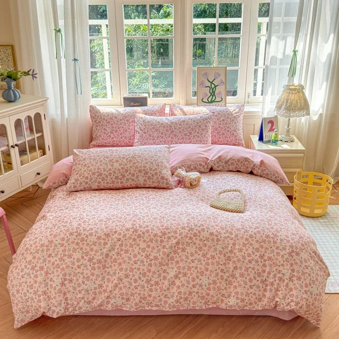 ensemble literie floral vintage 100 coton blanc rose vert bleu beige