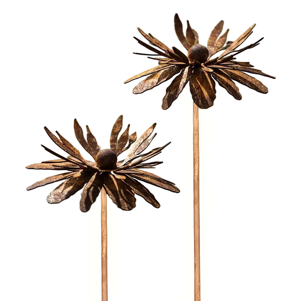 piquets decoratifs metal fleur jardin rustiques marron bronze texturés vintage exterieur porche plantables sol