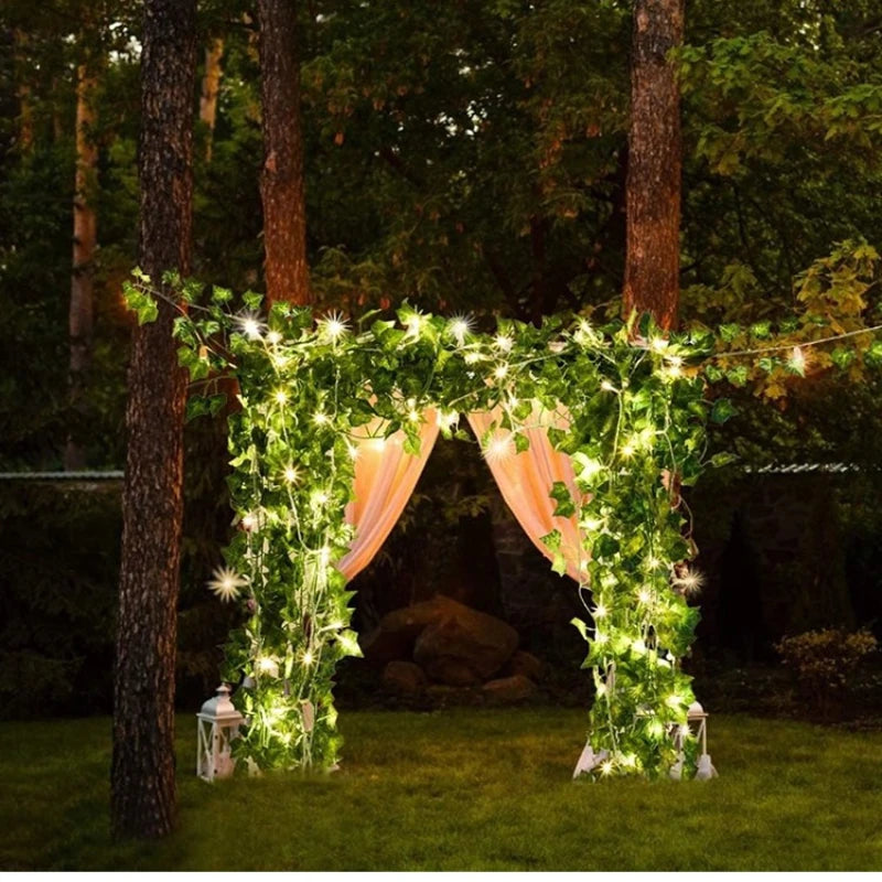guirlande lumineuse solaire feuilles vertes led ip65 autonome 5m décoration extérieure noël festive