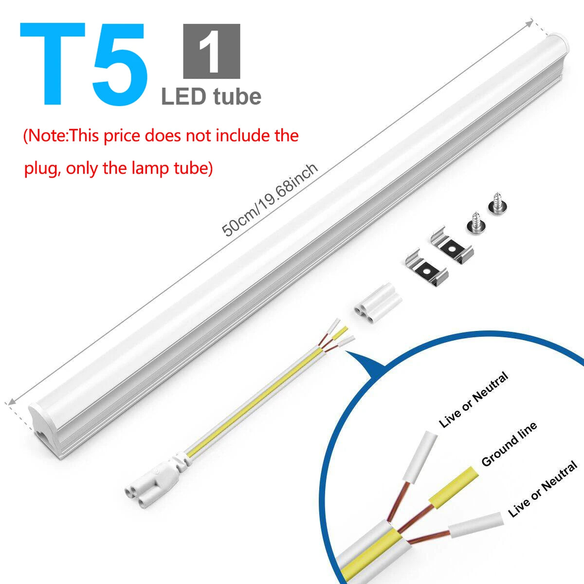 tube led blanc moderne 50cm lisse sans scintillement clips câbles éclairage intérieur