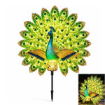 décoration jardin paon plumes bleu vert or lumière LED mouvement auto étancheextérieur féerique