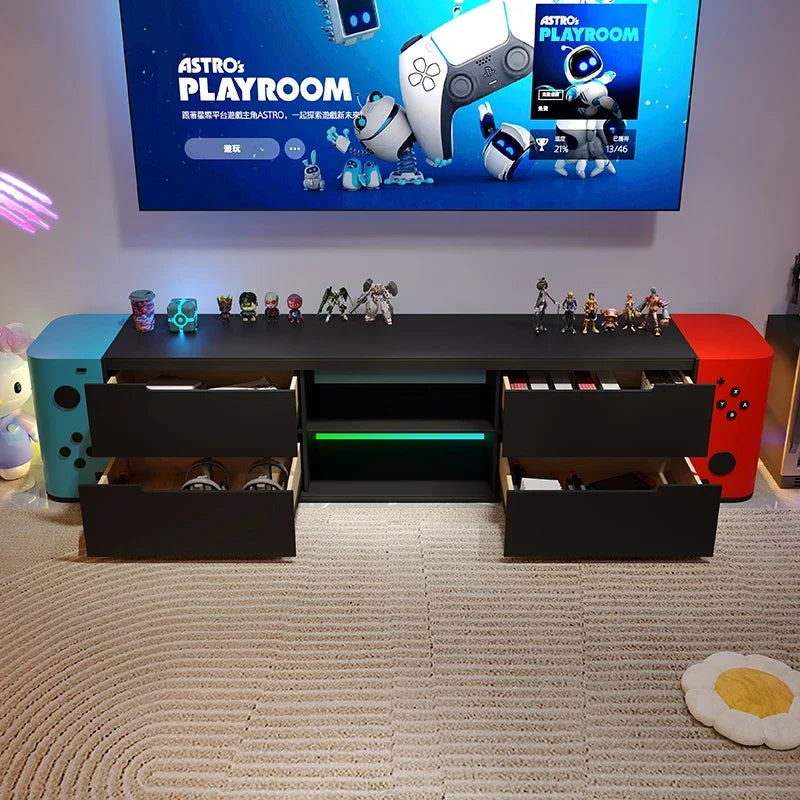 meuble tv gamer moderne figurines décoration led verte hello kitty