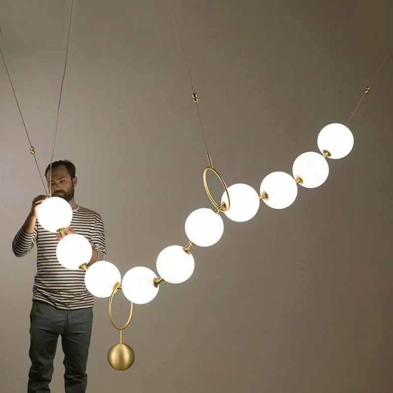 suspension lumineuse moderne boules translucides blanc salon chambre pendentif métal nordique lumière