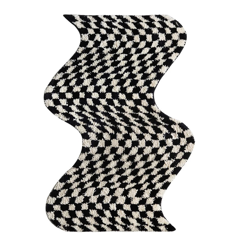tapis vert blanc carreaux géométriques moderne antidérapant polyester moelleux chambre adultes lavage machine main
