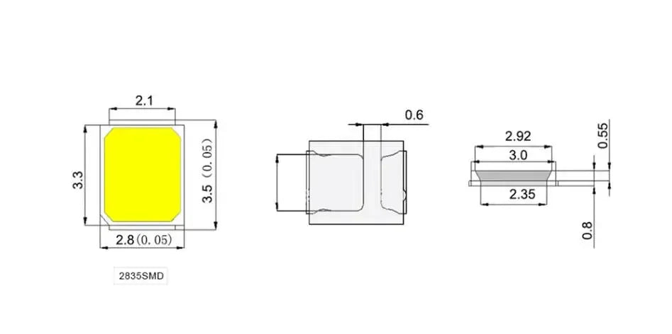diodes led smd 2835 12v blanc chaud 3000k 100lm 80ma 2.1mmx3.3mm électronique nouvelle