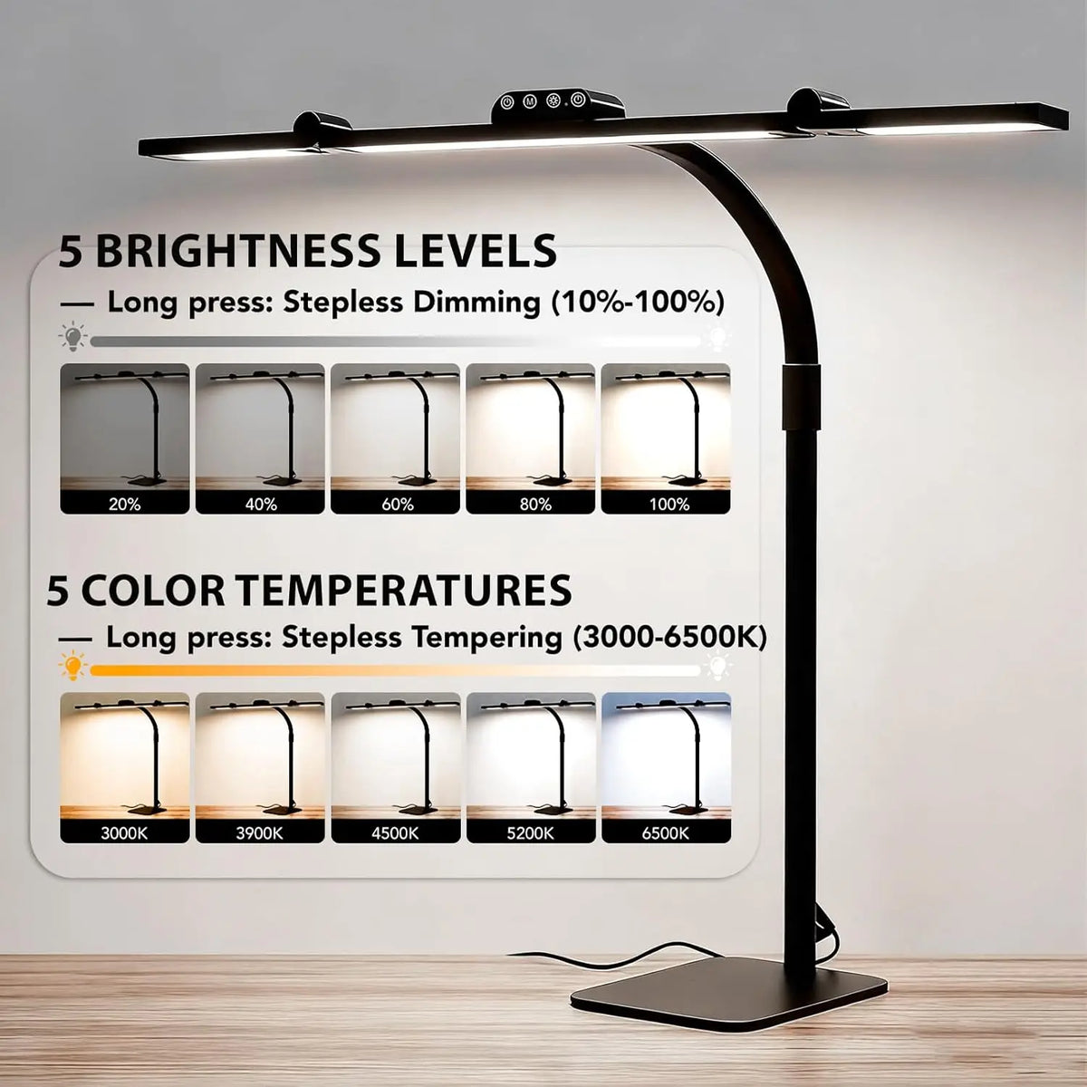 lampe led moderne noire réglable bras flexible 249 2000 lumens ab
