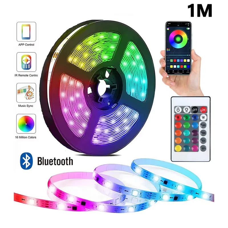 ruban led multicolore moderne adhésif controle application télécommande synchronisation musicale chambre fête
