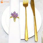 porte serviettes décoratifs violet floral élégants pierres précieuses pièces set festif mariage