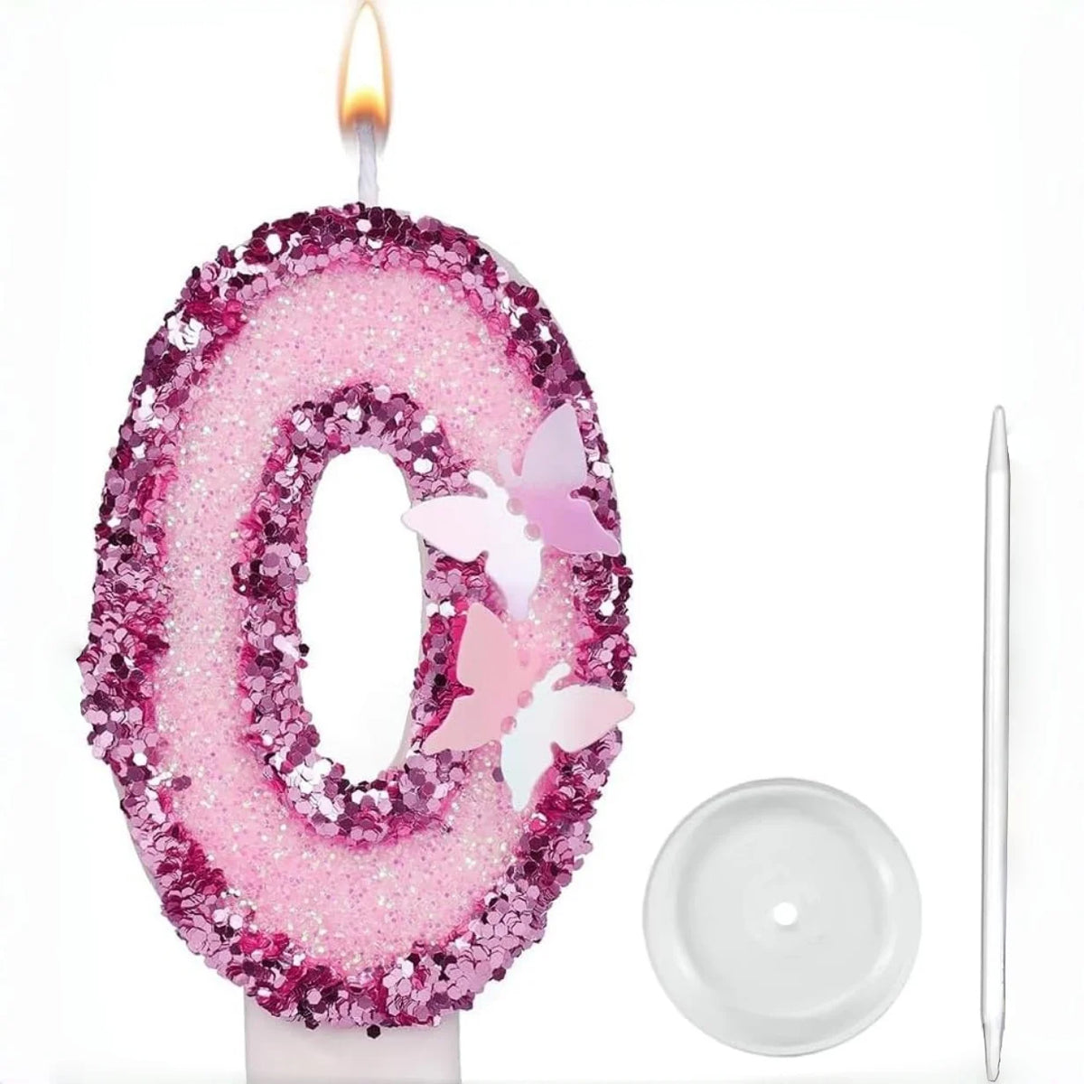 bougies anniversaire forme chiffres rose pailletées papillons relief festives
