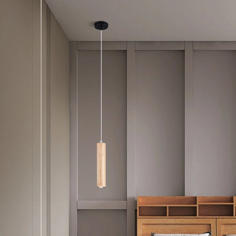 Lampes suspendues bois minimaliste modernes chambre salon éclairage LED marron foncé beigeclair
