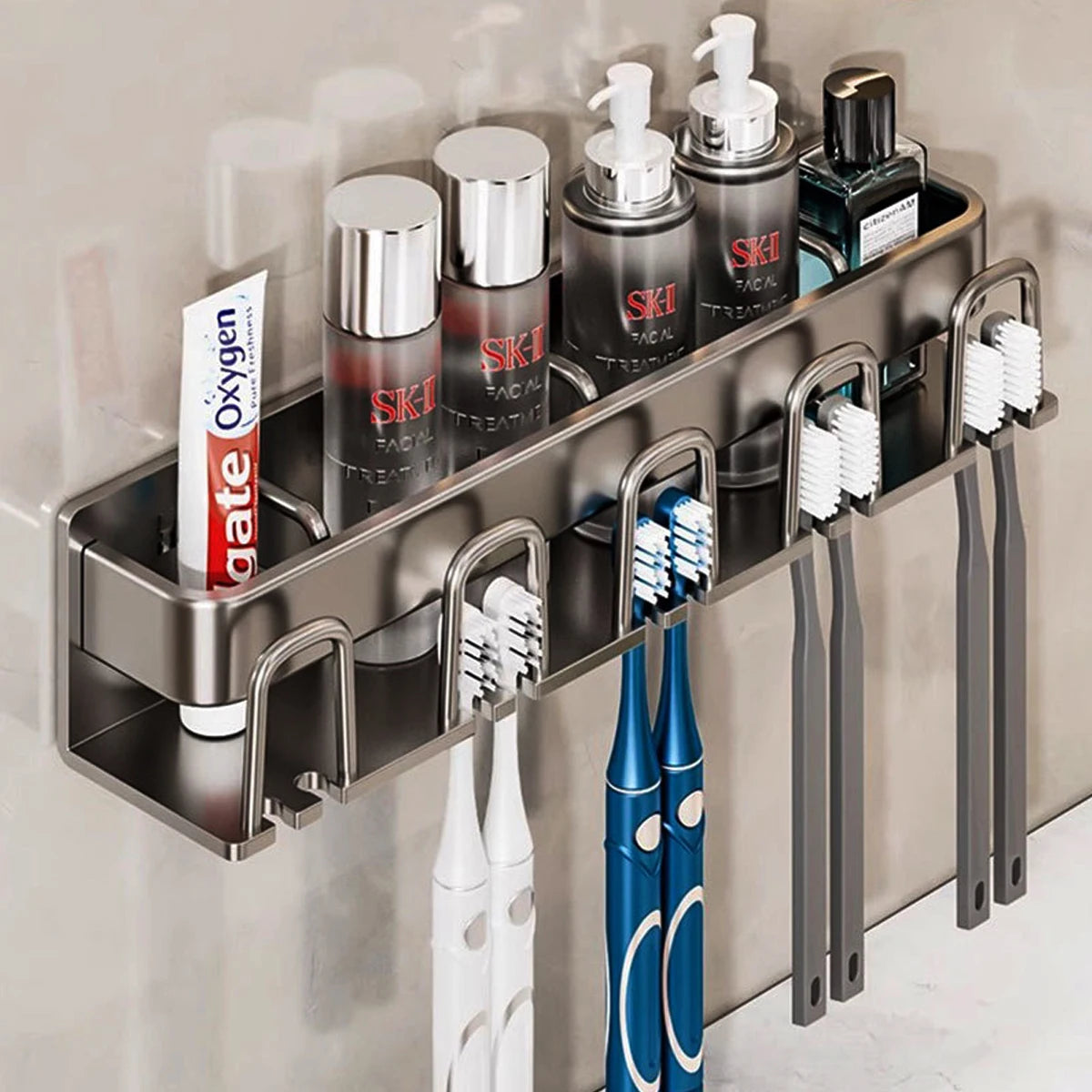 porte brosses dents cosmétiques transparent blanc gris moderne pratique adhésif salon brosses flacons tasses