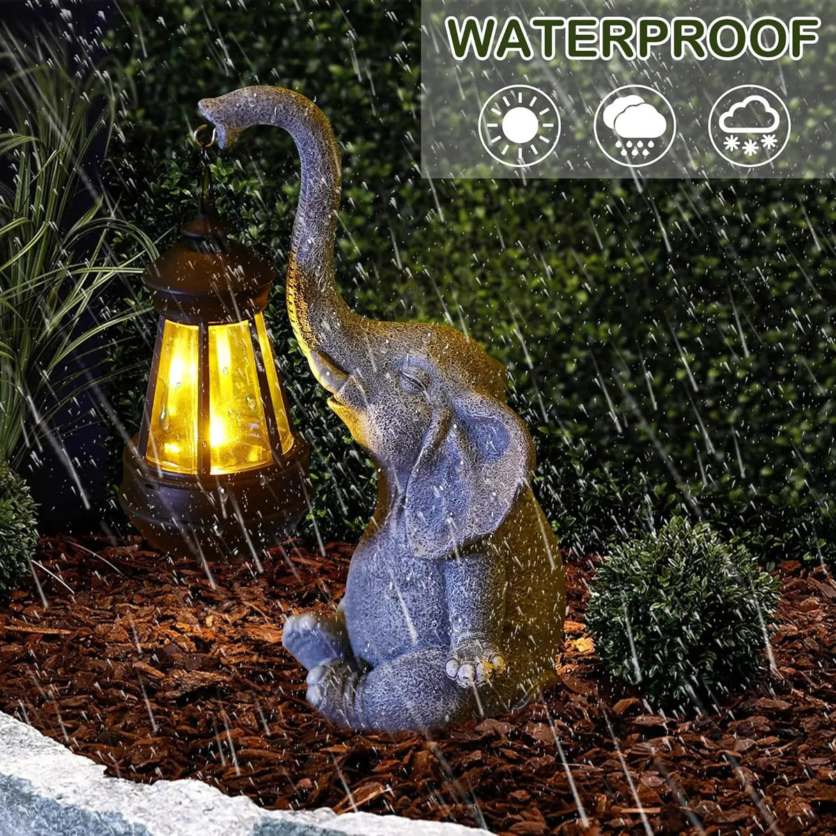 statue éléphant gris texture granulée réaliste lampe solaire led crochetextérieur jardin terrace decoration