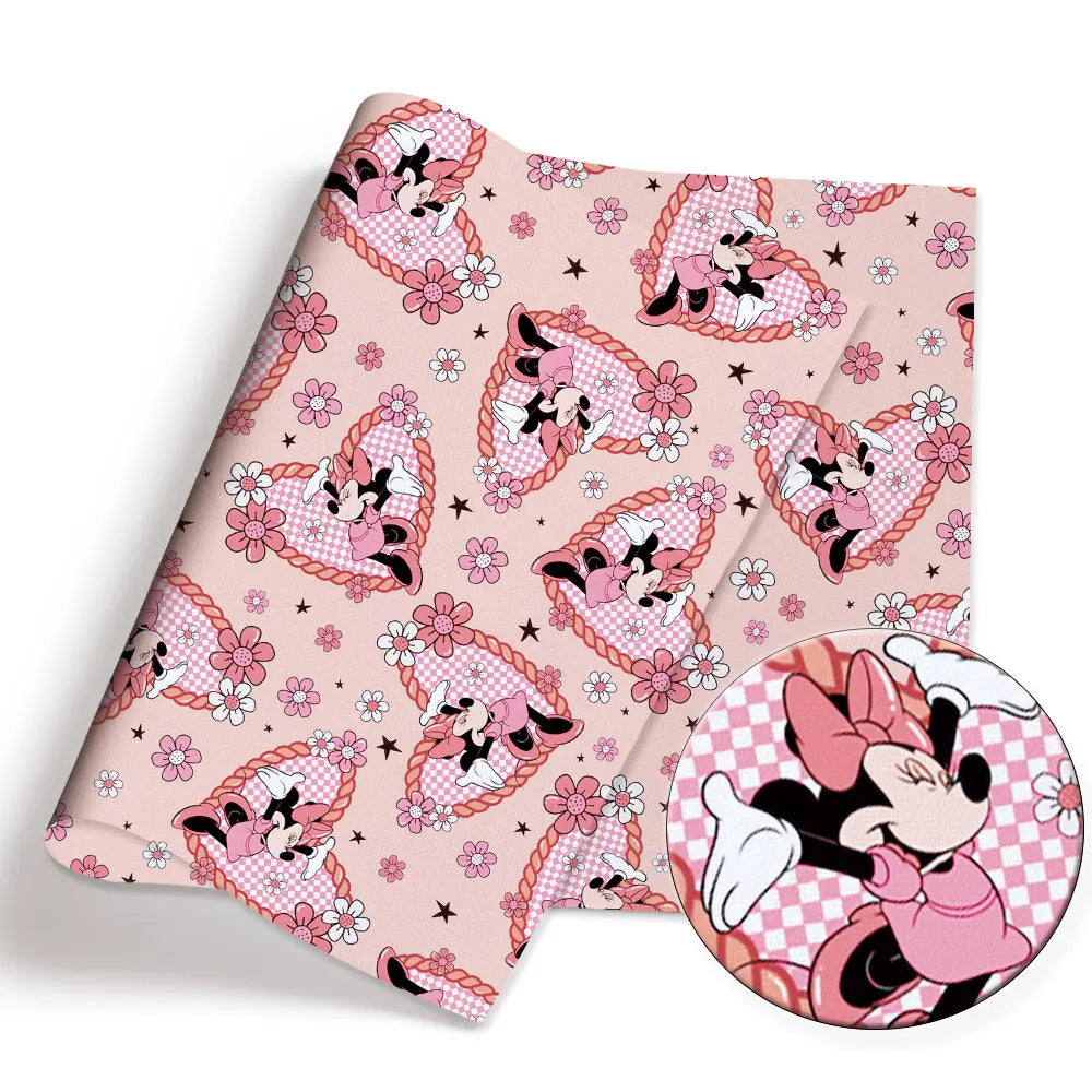 tissu imprimé personnages animés rose clair fleurs coeurs simple enfants patchwork bricolage coton 140x50cm