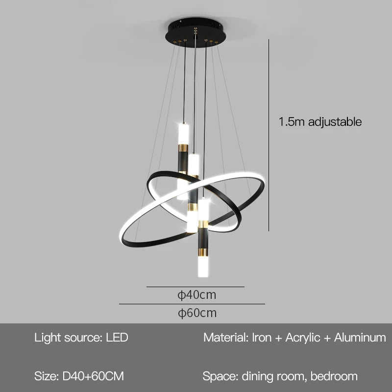 lampe suspendue moderne scandinave anneau métallique noir blanc doré salon chambre