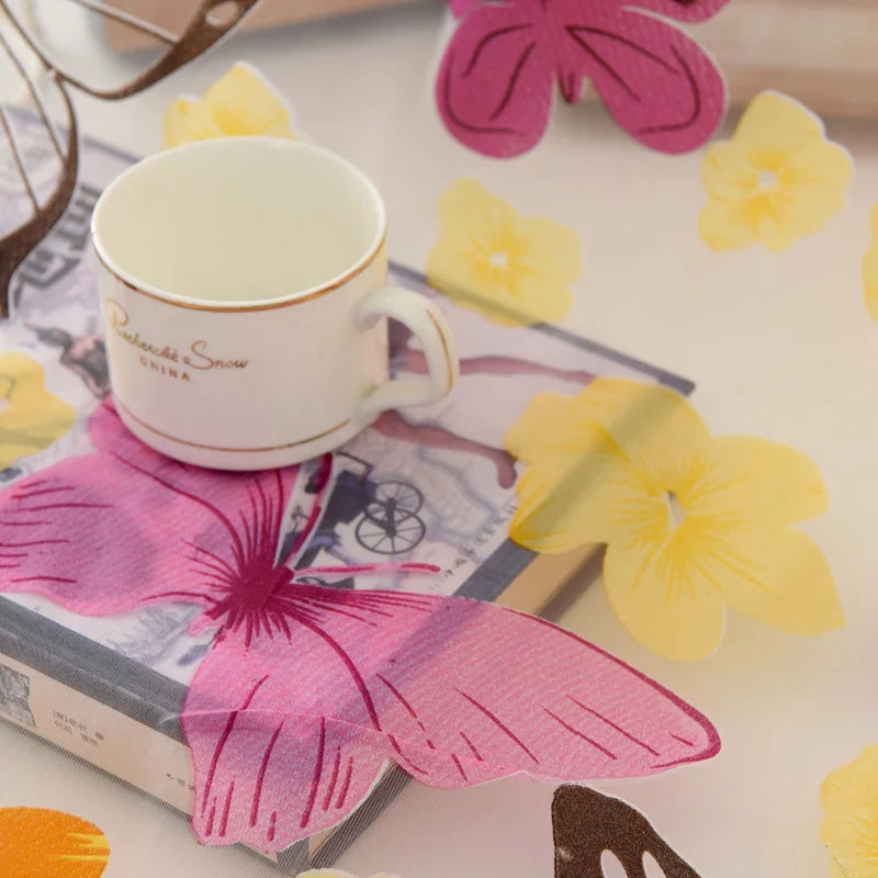 rideau moderne transparent papillons colorés salon polyester inclusion blanc jaune rose vert noir