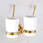 Accessoires salle bain ensemble doré classique porte serviettes rangement brosse dents poignée dorée serviette