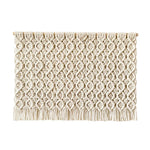 tapisserie macramé blanche motifs géométriques franges boho chic crochets bois
