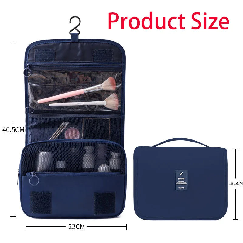 Sac maquillage pliable moderne bleu marine crochets poches intérieures pratique