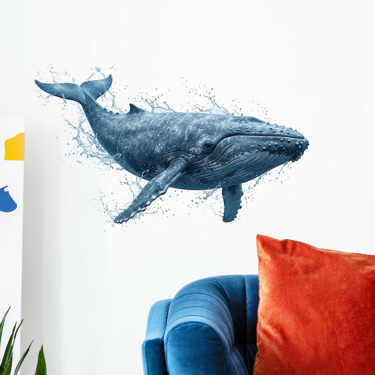 autocollant mural baleine baleine marine réaliste gouttes eau bleu gris blanc décoration maison résistant