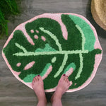 tapis feuille tropicale doux vert blanc moderne antidérapant absorbant eau