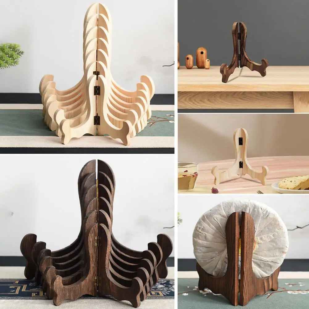 support rangement bois moderne assiettes pliantes clips métalliques minimaliste motifs fleurs oiseaux