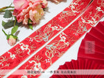ruban décoratif artisanal dragon stylisé fleurs motifs floraux rouge noir blanc doré
