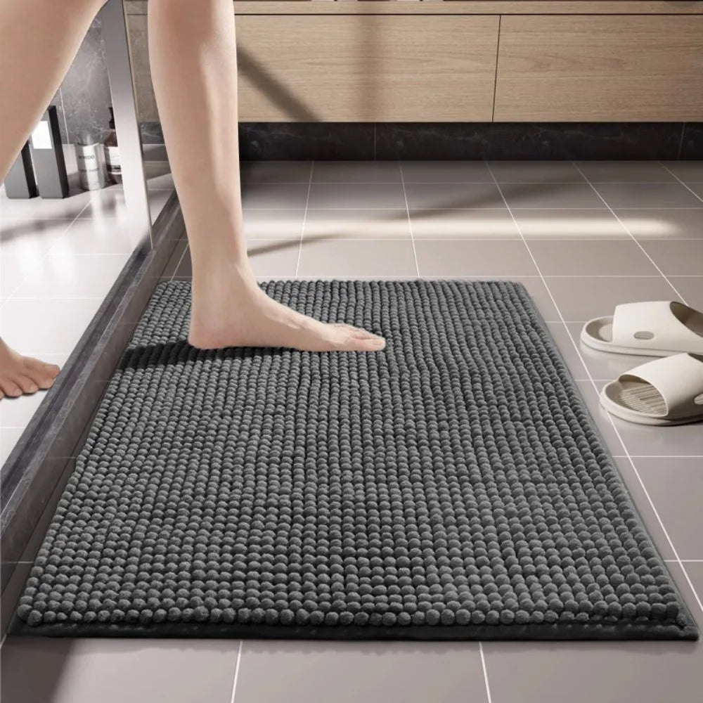tapis bain gris rose boules relief antidérapant moderne sol epais chenille