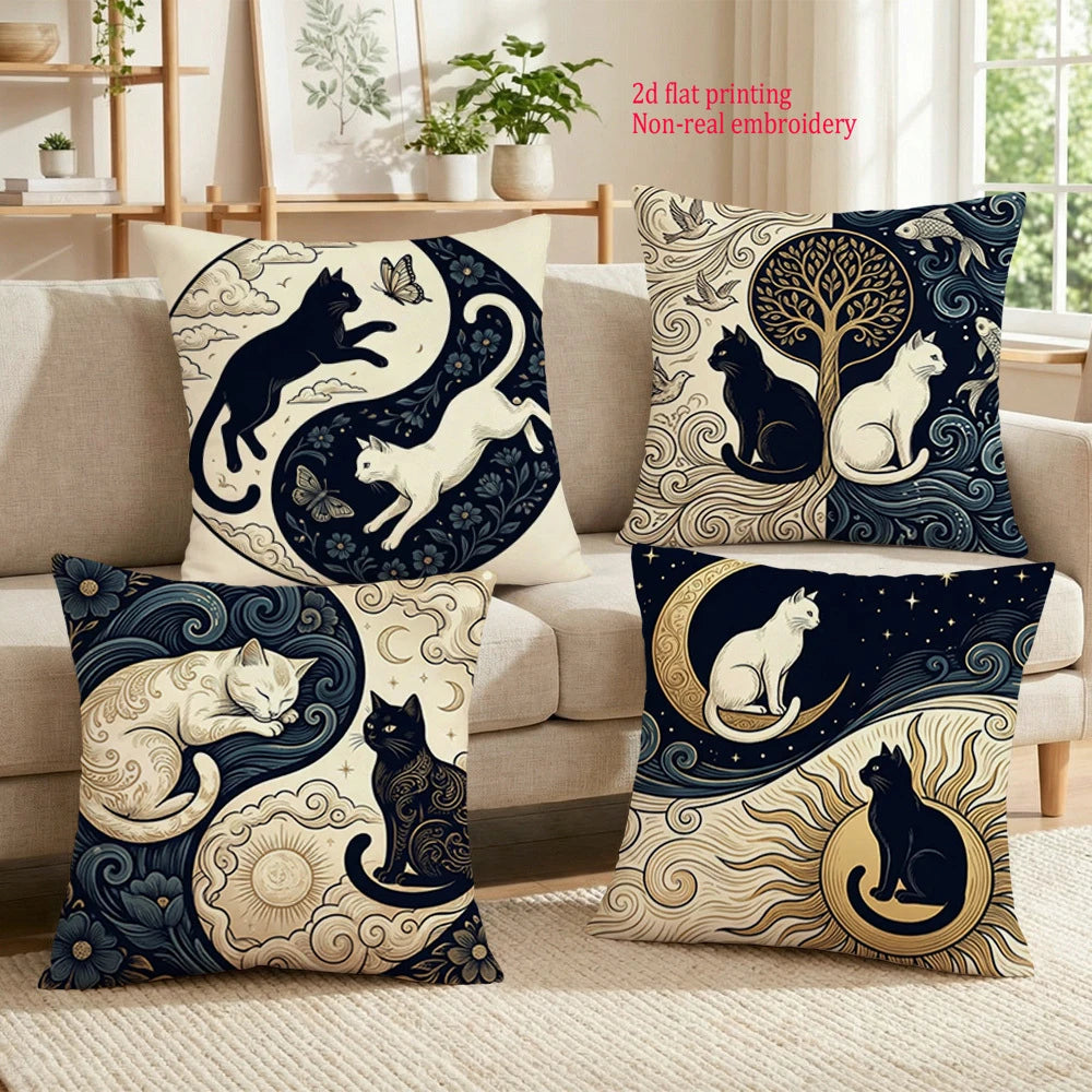 housses coussin imprimées boho chats papillons fleurs moderne 45x45cm respectueux environnement non toxique polyester