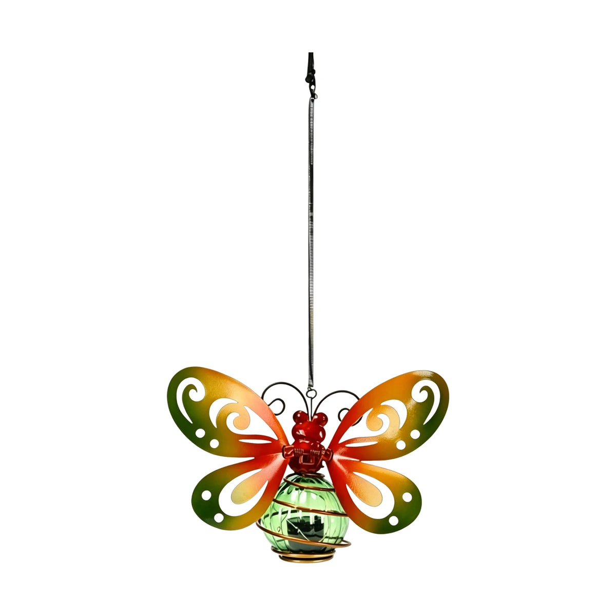 lampe solaire décorative papillon transparent moderne bleu violet vert métal bouton allumage