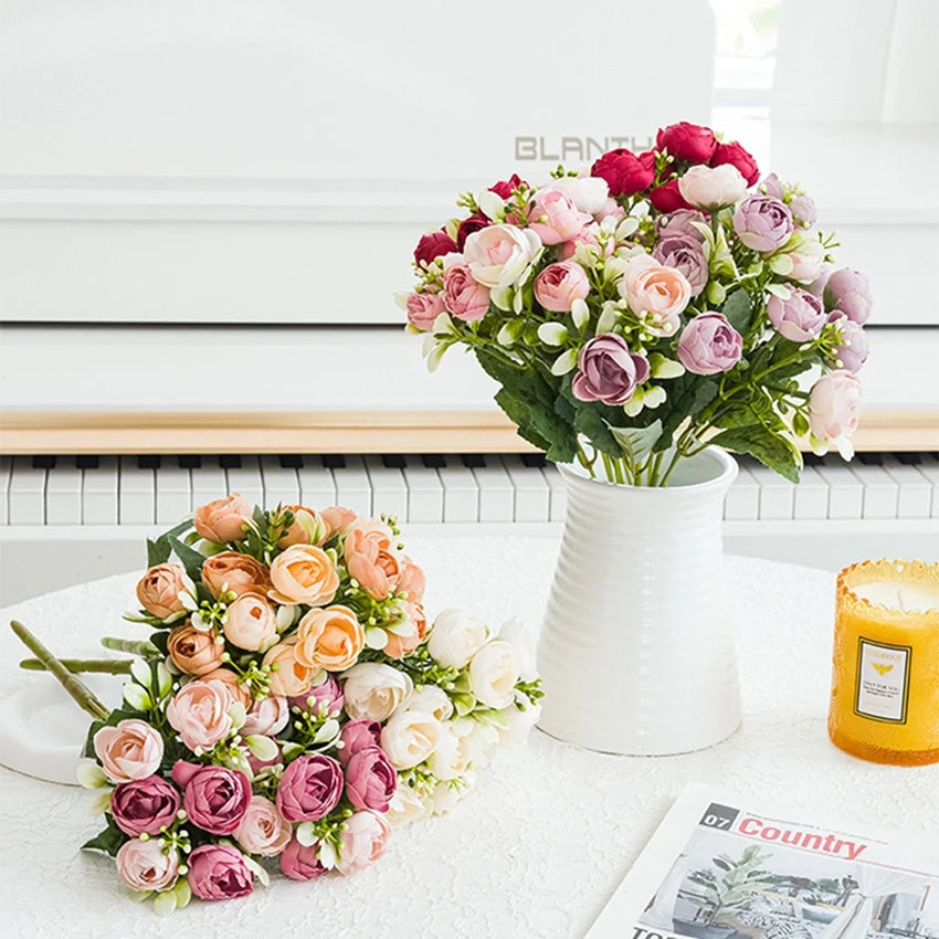 décoration intérieure moderne bouquet fleurs artificielles roses feuilles mariage anniversaire baby shower