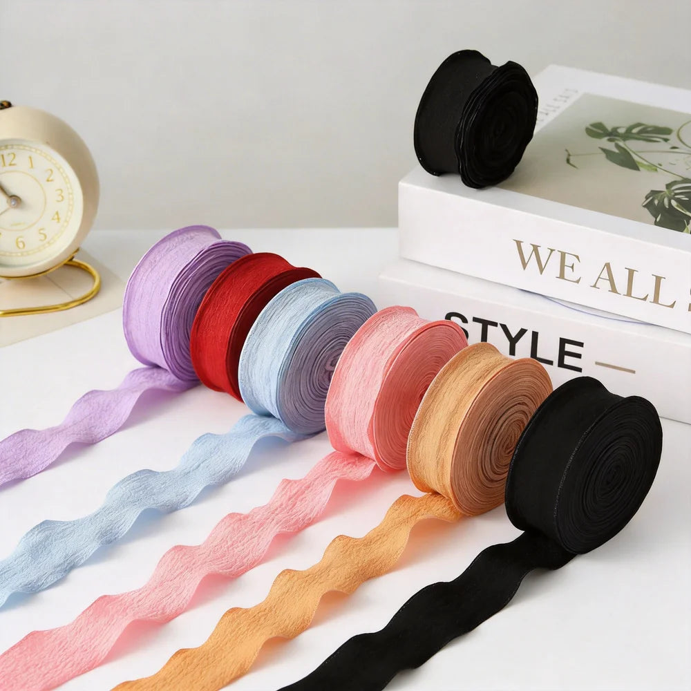 rubans plissés opaques polyester jute couleur unie rose beige rouge bleu noir vert orange